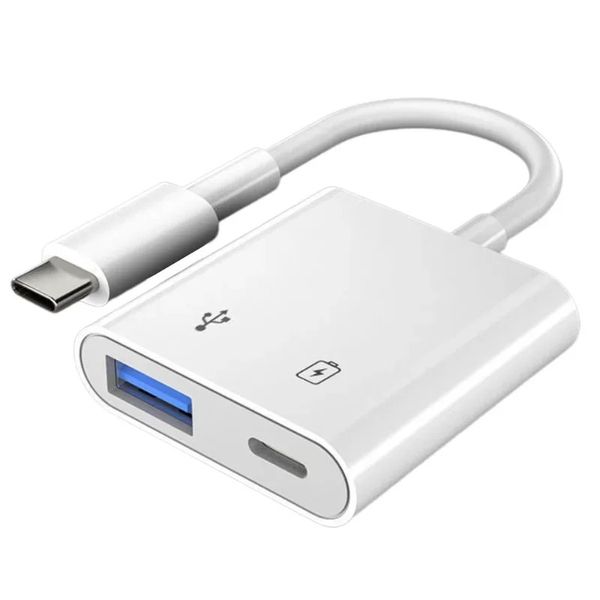 2 en 1 double séparateur USB DAC Fast Charge Adaptateur Type-C Alimentation USB 3.0 Externe pour MacBook Mobile Phone Android