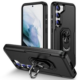 2 en 1 Durable Armor Phone Case con soporte de anillo de metal Kickstand portátil Cubierta trasera magnética para Samsung S21 S22 S23 Fundas protectoras para teléfonos