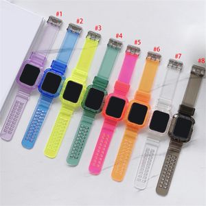 Funda + correas para Apple Watch Band 44mm 42mm 40mm 38mm Accesorios inteligentes pulsera transparente de silicona suave iWatch 5 4 3 SE 6