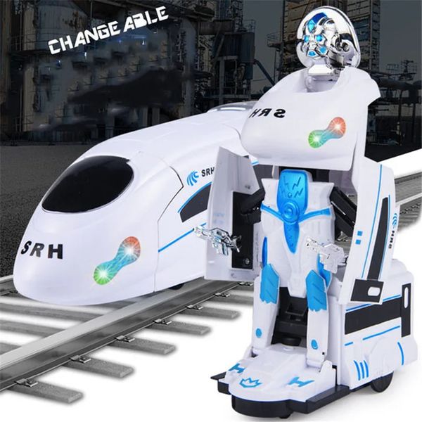 2 en 1 Train de déformation électrique Robot lumière musicale jouet modèle de voiture Robots de Transformation universels enfants garçons jouets d'apprentissage 240319