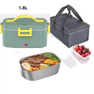 2 in 1 Elektrische verwarming Lunchbox 220/110V draagbare roestvrijstalen voering Bento Lunchbox Food Container Verwarming Bento Boxes 231221