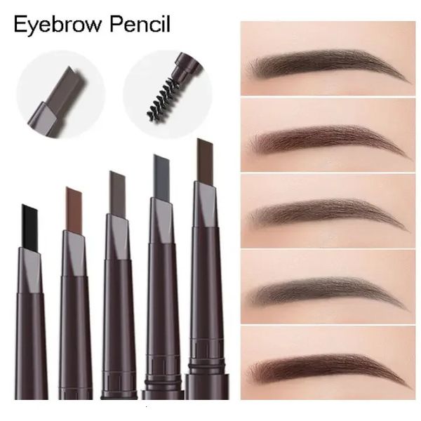 2 po en 1 crayon à sourcils Cosmetics professionnels Cosmetics pour femmes 5 couleurs Brosse de tatouage imperméable longue durée de sourcil 240425