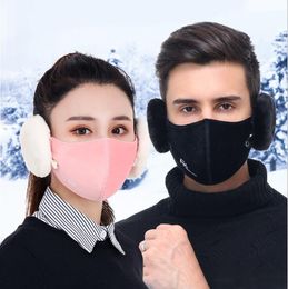 2 in 1 gezichtsmaskerhoes pluche oor warm fietsen mondmaskers unisex wintermond dempen oorklep winddicht beschermende designermaskers LSK1758