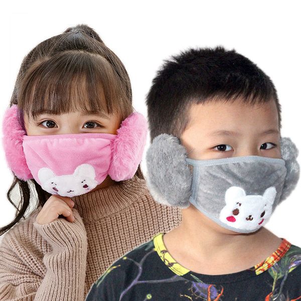 2 en 1 Mascarilla con orejeras Niños Dibujos animados Mascarilla bucal Mascarillas antipolvo Invierno Boca-Mufla Orejera para niños 5 estilos RRA3749