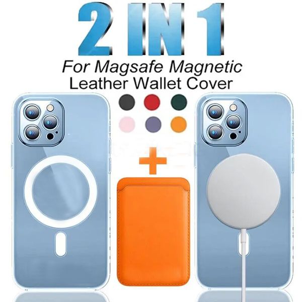 2 en 1 pour étui de charge magnétique sans fil Magsafe pour iPhone 15 14 13 12 11 Pro MAX mini portefeuille en cuir porte-cartes accessoires de couverture