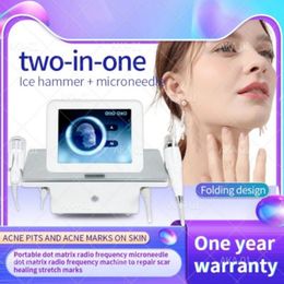 2 in 1 Fractionele RF Microneedling Machine Met Ijs Hamer Krimpen Poriën Acne Behandeling Striae Remover Micro-naald Apparaat voor Salon