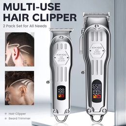 2 en 1 kit combo en métal complet Clipper coiffure pour hommes pour hommes de la barbe électrique professionnelle Coupe de cheveux rechargeable 240515