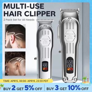 2 en 1 kit combo en métal complet Clipper coiffeur de coiffure pour hommes Couette à coiffure électrique professionnelle Coupe de cheveux rechargeable 240418