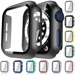 2 in 1 glazen film met case voor Apple Watch Ultra 49mm serie 8 7 SE 6 5 4 3 41mm 45 mm 44 mm 40 mm Iwatch -hoesjes 42 mm 38 mm bumper schermbeschermer Cover Watch