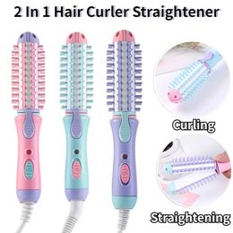 2 en 1 bigoudi lisseur 220 V Mini fer à friser électrique Styler cheveux friser redressage outils de coiffure brosse 240115