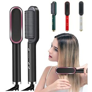 2 en 1 brosse à lisser les cheveux à ions négatifs lisseur peigne chauffant multifonctionnel bigoudi fer à friser outil de coiffure 231227