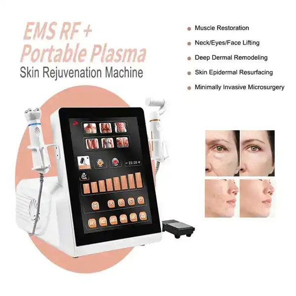 2 em 1 dispositivo de beleza de plasma de alta eficiência para aperto de pele, caneta de remoção de sardas, verrugas, remoção de manchas, rugas, ems, máquina de restauração muscular rf