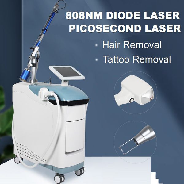 2 en 1 Laser Épilation Machine d'élimination des taches de rousseur 808nm Diode Laser Épilateur Soins de la peau 1064nm Pico Laser Tatouage Pigment Supprimer Lavage des Sourcils Équipement de Beauté