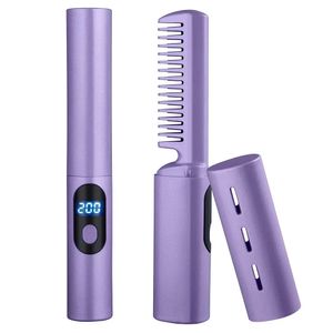 2 In 1 Lazy Slager Hair Comb Portable Mini USB Oplaadbaar Haar rechte Meer snel verwarming Haarstylinggereedschap 240425