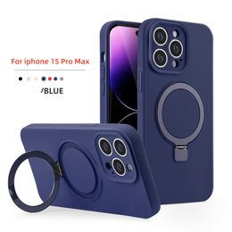 2 in 1 Luxe Vloeibare Siliconen Stand Telefoon Case Voor iPhone 15 14 13 12 11 Pro Max Magsafe Magnetische houder Mobiel Terug Funda Cover