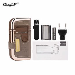 2 en 1 hommes rasoirs électriques rasoirs Vintage cuir enveloppé Rechargeable voyage moustache tondeuse à barbe Machine à raser P0817