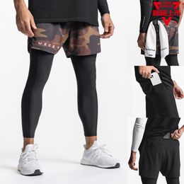 2 en 1 pour hommes jogger shorts de fitness shorts sports extérieur en cours d'exécution de pantalon sportif léger avec des poches