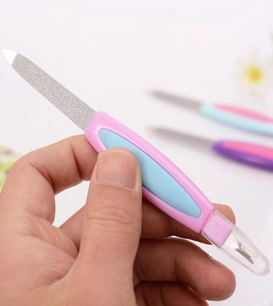 Lime à ongles en métal 2 en 1, dissolvant de cuticules à Double tête, outil tampon de manucure, outils professionnels de nettoyage des ongles, couleur aléatoire 086385400