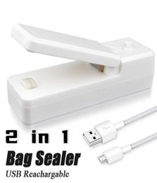 Selladores térmicos 2 en 1 mini sellador de bolsas USB recargable con cúter, sellador portátil recargable para bolsas de plástico, almacenamiento de alimentos HH544169052