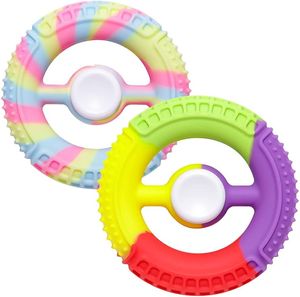 2 en 1 Multi Color Silicone Fingertip Gyro Toy Spinning Round Grip Ring Rotating Gyroscopic pour le soulagement du stress Spinner Palm Massage Toys
