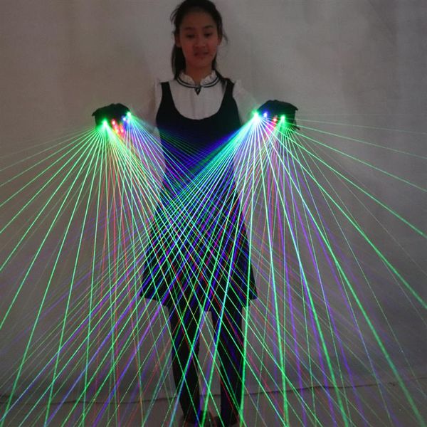 Gants laser RVB multi-lignes 2 en 1 avec 2 vert 1 rouge 1 bleu laser flash doigt LED robot costume lumineux robe bar fête music230Y