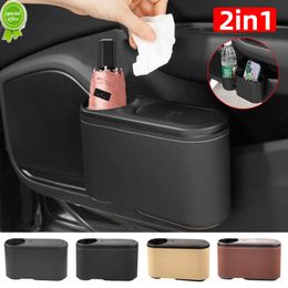 Mini poubelle de voiture multifonction 2 en 1 avec couvercle et porte-gobelet organisateur universel de siège de voiture pour téléphone portable peut stocker un parapluie