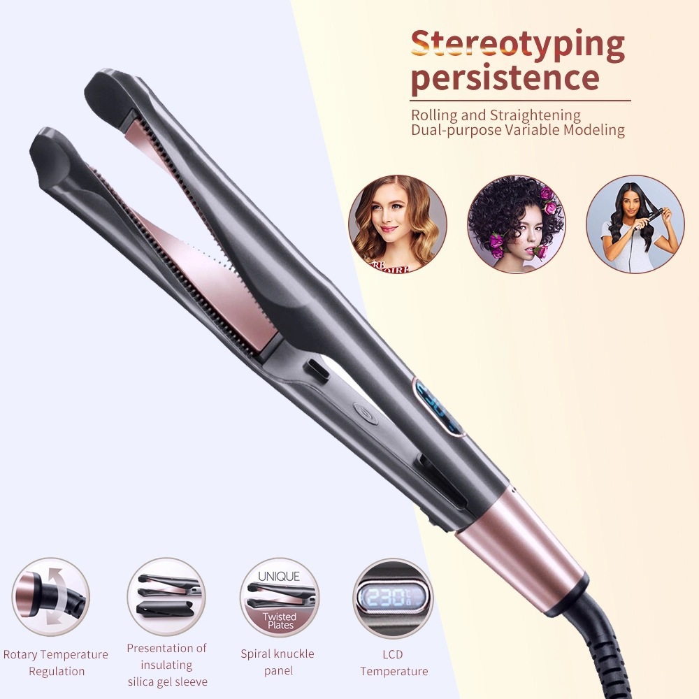 2 in 1 Multifunctionele Spiraal Haar Krultang Stijltang Snelle Verwarming Twist Rechttrekken Krultang Negatieve Haar Styling Tool