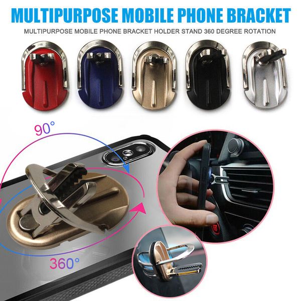 Support de support de téléphone portable polyvalent 2 en 1, rotation à 360 degrés, poignée de ventilation de voiture, anneau de doigt rotatif pour support de téléphone