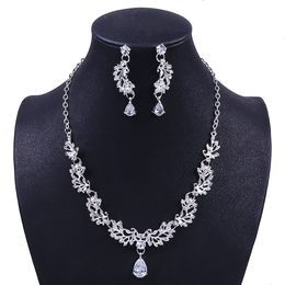 2 in 1 ketting oorr earring zirkoon crystal avondjurk bruids accessoires bruids sieraden set 2412