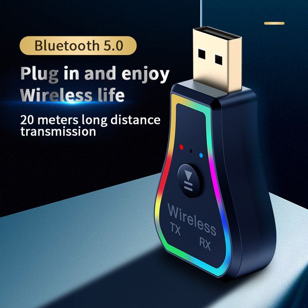 2 en 1 colorido modelo de venta caliente usb inalámbrico bluetooth 5 0 transmisor receptor estéreo 3 5mm audio para tv coche pc