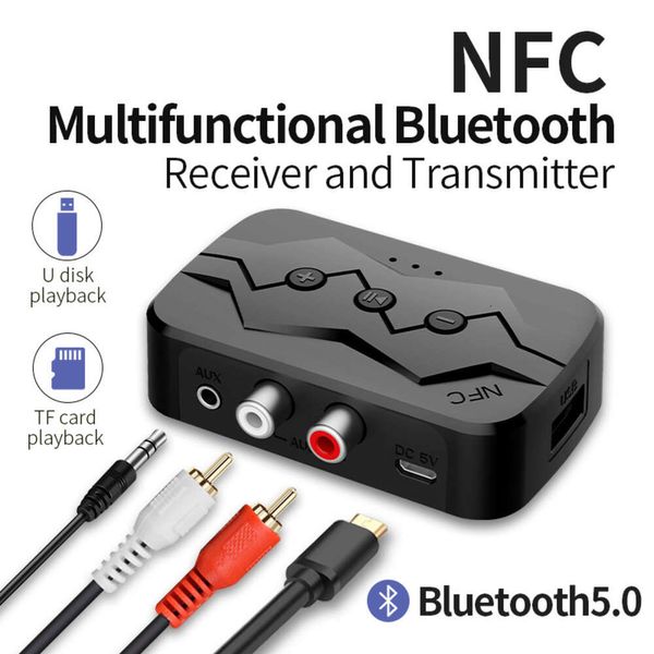 Récepteur NFC 2 en 1, transmetteur Bluetooth, carte TF, lecture USB, adaptateur d'appel RCA 5.0