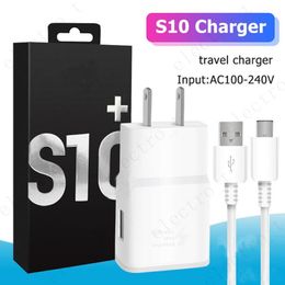 Chargeur rapide mural USB adaptatif de qualité OEM 2 en 1 15 W 9 V 1,67 A Adaptateur 1 m Câble de type C 3 pieds Prise US EU pour Samsung Galaxy S23 S22 S21 S10 avec boîte d'emballage