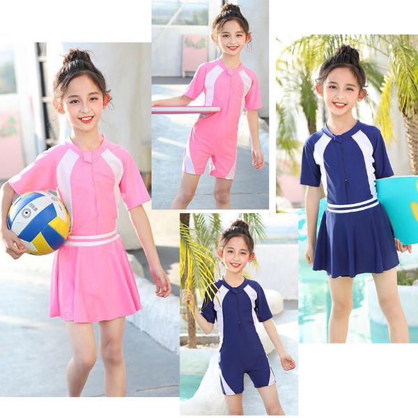 2 en 1 Traje de baño para niños de una pieza Mameluco Mono Traje de baño para niñas Bebé Flamenco Cisne Moda Princesa Niños Bikini Falda corta Ropa de playa Ropa Camiseta 5-14Y YY018