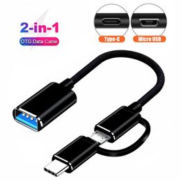 2-in-1 OTG-adapterkabel Type-C + micro-USB naar USB 3.0-interfaceconverter voor universele mobiele telefoon