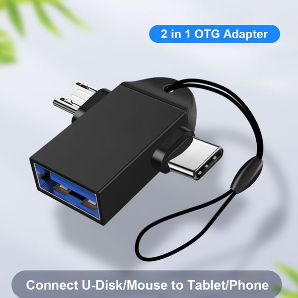 Adaptateur OTG 2 en 1 USB 3.0 femelle vers micro USB mâle et connecteur de type C en alliage d'aluminium convertisseur en déplacement xiaomi samsung Huawei Smartphone