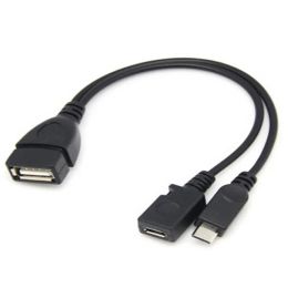 2 In 1 OTG Micro USB -gastheer Power y Splitter USB -adapter naar Micro 5 Pin Mannelijke vrouwelijke kabel