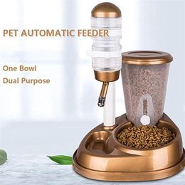 2 In 1 Pet Cat Dog Automatic Feeder with Large Capacity Water Fountain Food Bowls and Water Bottle Dispenser for Dog Cat Rabbit Y200922