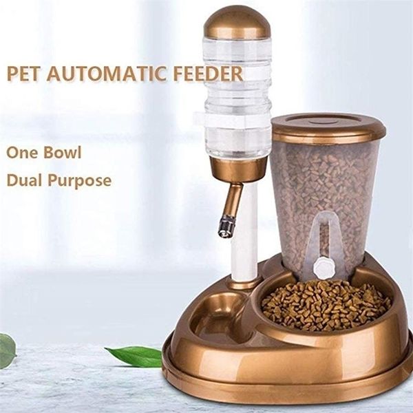 2 en 1 Pet Cat Dog Feeder automático con fuente de agua de gran capacidad Tazones de comida y dispensador de botellas para Rabbit Y200917