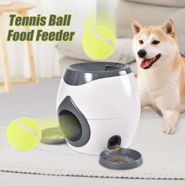 2 en 1 jouets pour chiens de compagnie interactif automatique lanceur de balle Tennis émission lancer jouets récompense Machine distributeur de nourriture Y200330259d
