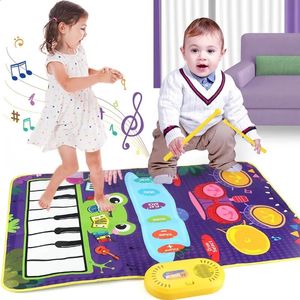 2 In 1 Piano Mat voor Kinderen Toetsenbord Jazz Drum Muziek Touch Play Tapijt Baby Peuters Instrument Onderwijs Speelgoed Gift 240131