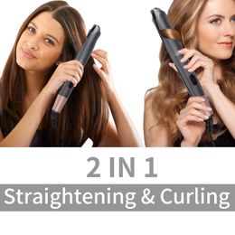 2 in 1 Pro Gold Flat Iron Twist Haar Krultang Stijltang Irons AntiFrizz Voor Rechttrekken Curling Styling Tool 240104