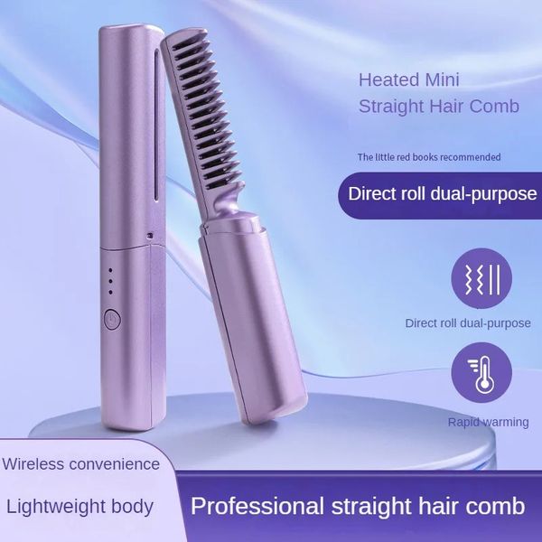 2 en 1 fer à lisser professionnel bigoudi USB peigne à cheveux raides bigoudi cheveux secs et humides Styler droit fer à friser 231227