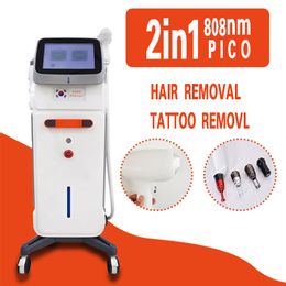 2 In 1 Q-geschakelde ND YAG-laser Tattoo verwijderingsmachine voor huid bleken 808nm diode laser voor ontharing 810 nm