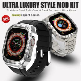 2 In 1 Refit Mod Kit Metal Case voor Apple Watch Band Ultra 49mm Modification Rainless Steel Strap Iwatch Series 8 Sport Correas