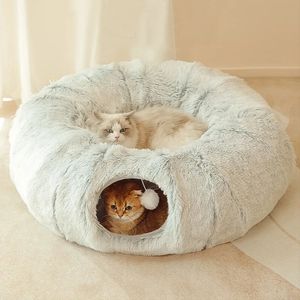 2 en 1 camas de gato redondas casa Túnel de gato divertido juguete de peluche de peluche de peluche para perros pequeños cesta de perros gatitos lecho de cama kennel sueño profundo 231221