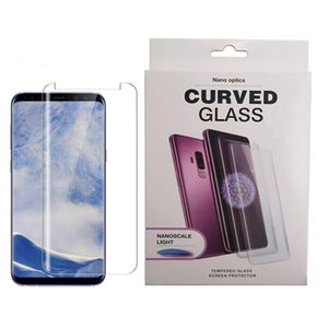 Ondersteuning Vingerafdruk Ontgrendel UV Volledige Lijm Gehard Glas Screen Protector voor Samsung Galaxy S10 S10 Plus S10E UV Vloeistoflijm in Box 50pcs / lot