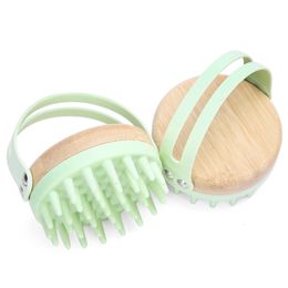 2 po en 1 masseur de cuir chevelu en silicone en bois shampooing brosse cheveux broussailleux brosse peigne nettoyage de la tête anti-stress masseur corporel 240412