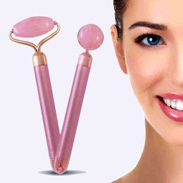 2 en 1 Set Beauty Bar Jade Stone Facial Roller Face Vibration Cuidado de la piel Masajeador Dispositivo Slim Lifting Tool Machine220429