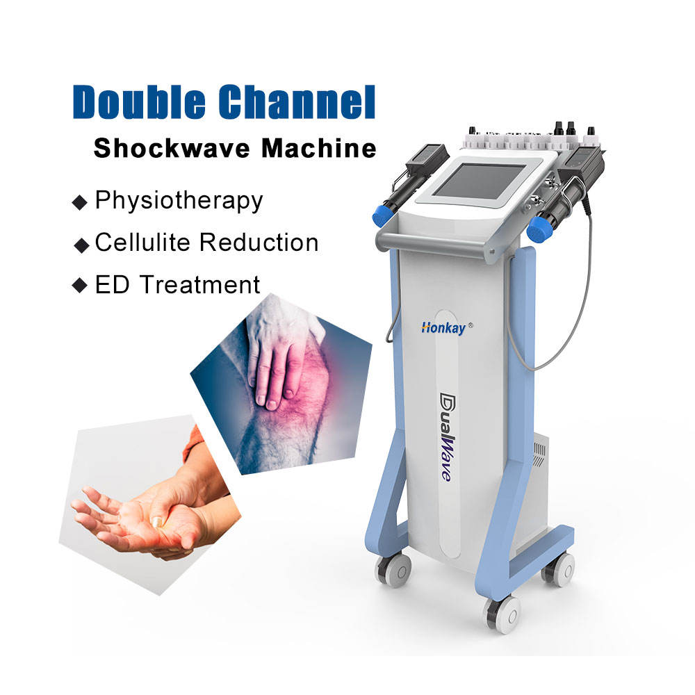 Máquina de fisioterapia com ondas de choque de canal duplo 2 lida com equipamentos de terapia de onda de choque eletromagnética para tratamento e alívio da dor