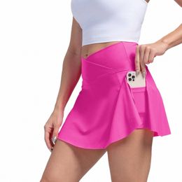 2-in-1 effen overlappende tennisrokken met shorts, golfyogashorts met hoge taille binnenzak, sportkleding voor dames DROPSHIPPING y932 #